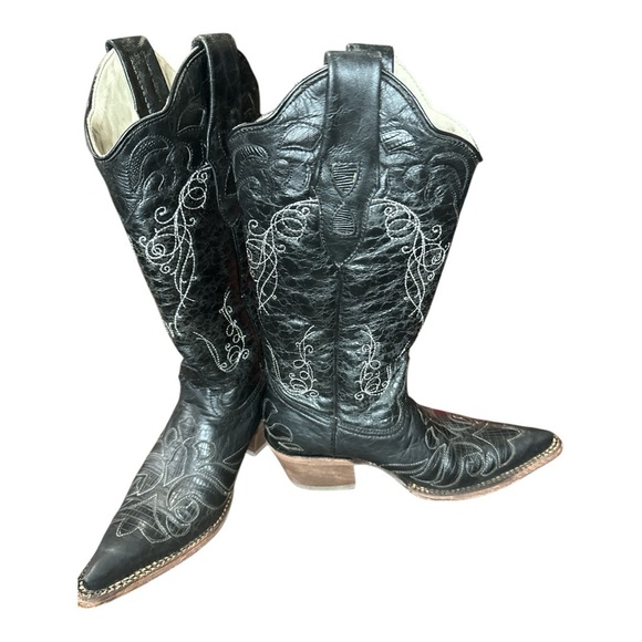 J.B. Dillon Black Western Cowboy Boots with Embroidered Design - Picture 3 of 9